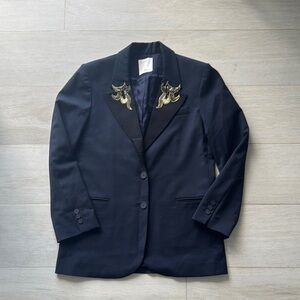Navy Blazer with Gold Embroidery